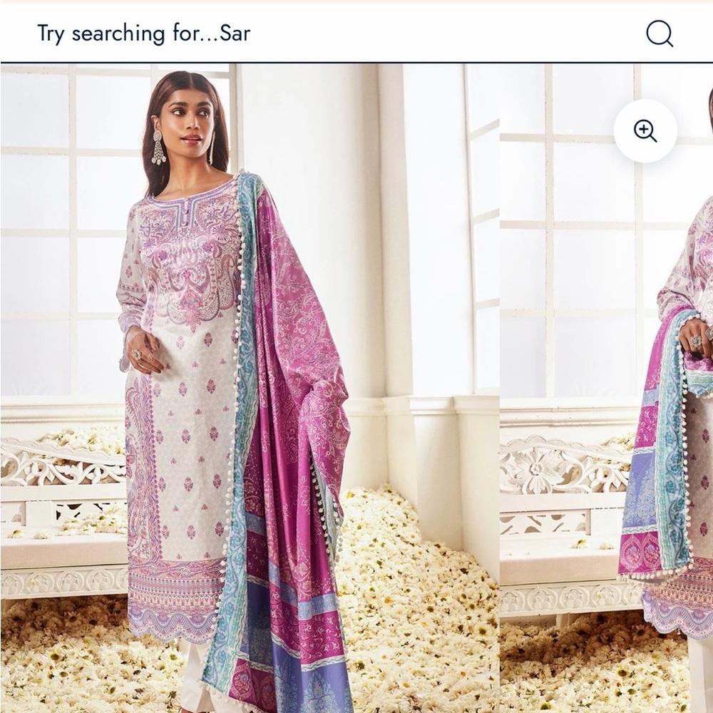 Elegant White & Pink Printed Women Salwar Suit with Contrast Dupatta